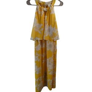 Chico's 15P Women's Maxi Halter Dress Yellow Floral Flowy Top Festival